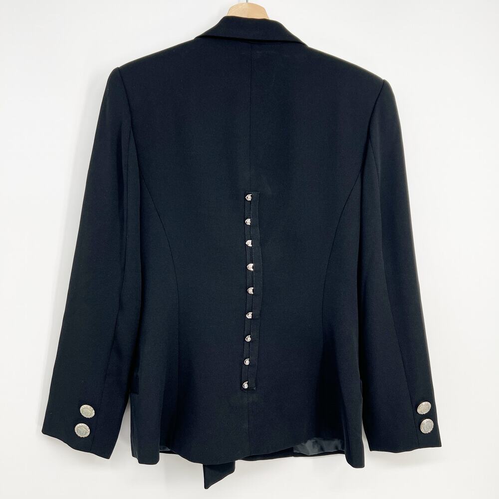 Vtg 90s Cache Double Breasted Blazer Women 12 Black Silver Studded Eyelet Detail - Picture 2 of 10